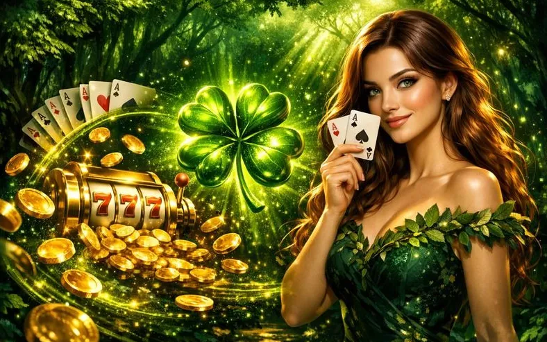 Verde Casino login - donna con carte e slot 777